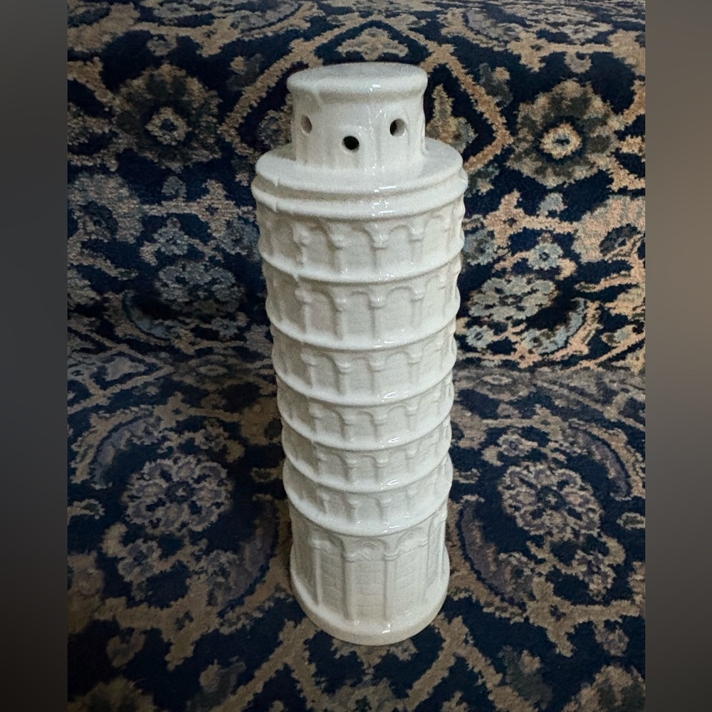 Haldon Group White Ceramic Leaning Tower cheese shaker approximately 8.5 inches
